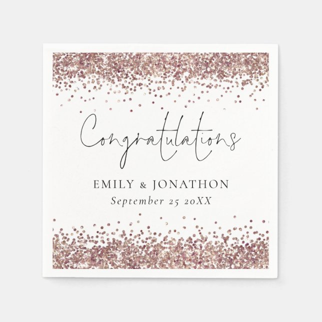 Rose Gold Glitter Names Congratulations Wedding  Napkin (Front)