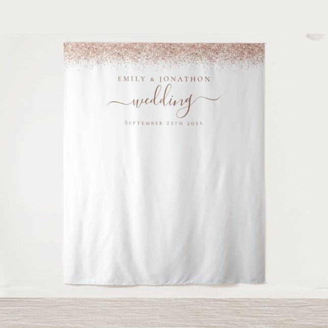 Rose Gold Glitter Names Wedding Photo Background Tapestry (Front)