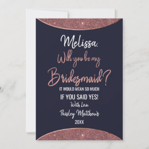 Rose Gold Glitter Navy Blue Circular Bridesmaid Invitation