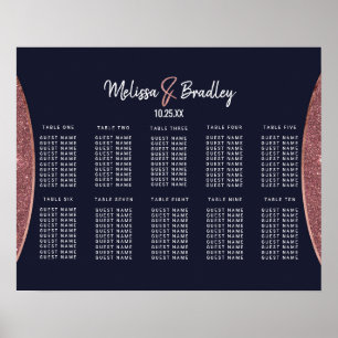 Rose Gold Glitter Navy Blue Circular Seating Chart