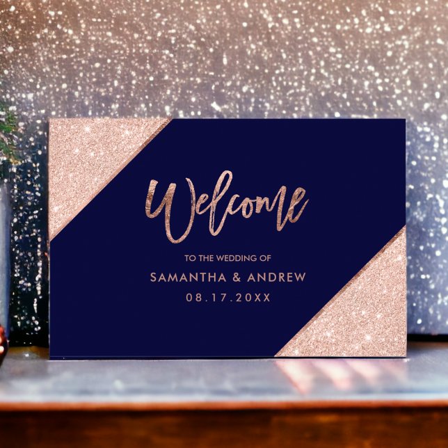 Rose gold glitter navy blue wedding welcome poster (Rose gold glitter navy blue wedding welcome poster)
