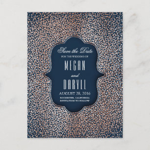 Rose Gold Glitter Navy Vintage Save the Date Announcement Postcard