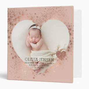 Rose Gold Glitter Newborn Photo Birth Stats Binder