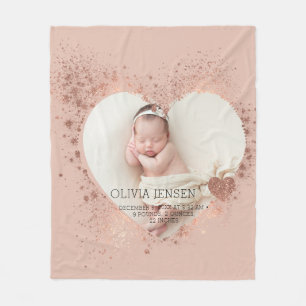 Rose Gold Glitter Newborn Photo Birth Stats Fleece Blanket