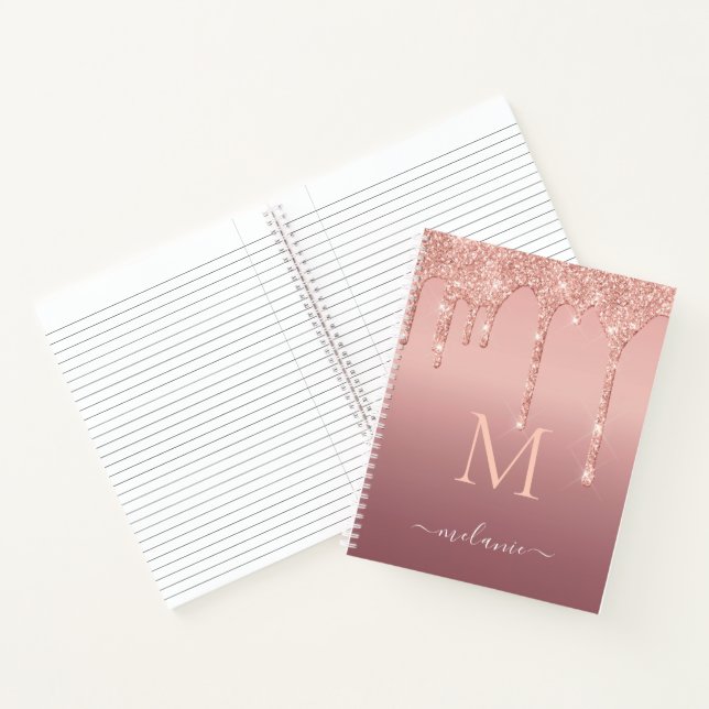 Rose Gold Glitter Notebook Custom Name Letter (Inside)