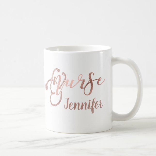Rose Gold Glitter Nurse personalized Name Nursing Coffee Mug (Right)