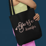 Rose Gold Glitter Nurse personalized Name Nursing Tote Bag<br><div class="desc">This design may be personalized by choosing the customize further option. You may also transfer onto other items. Contact me at colorflowcreations@gmail.com or use the chat option at the top of the page if you wish to have this design on another product or need assistance. See more of my designs...</div>