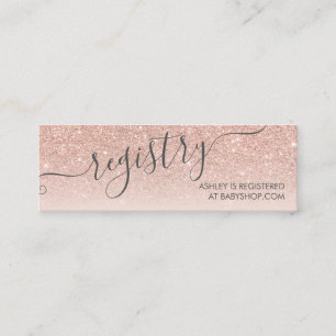 Rose gold glitter ombre Baby shower registry Mini Business Card