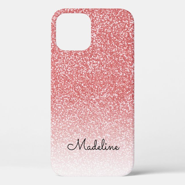 Rose Gold Glitter Ombre Black Script Name Case-Mate iPhone Case (Back)
