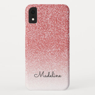 Rose Gold Glitter Ombre Black Script Name iPhone XR Case