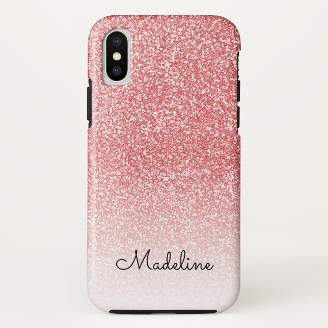 Rose Gold Glitter Ombre Black Script Name Case-Mate iPhone Case (Back)
