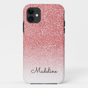 Rose Gold Glitter Ombre Black Script Name iPhone 11 Case