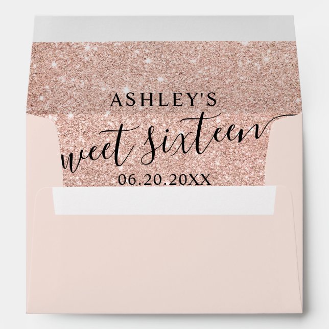 Rose gold glitter ombre blush pink Sweet 16  Envelope (Back (Bottom))