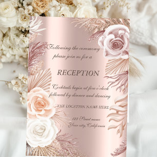 Rose Gold Glitter Ombre Boho Flowers Reception Invitation