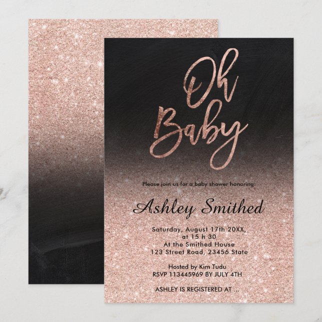 Rose gold glitter ombre chalkboard Oh baby shower Invitation (Front/Back)