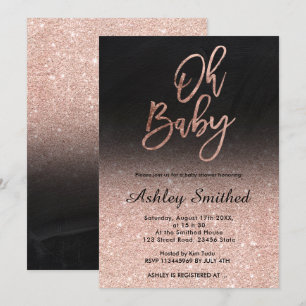 Rose gold glitter ombre chalkboard Oh baby shower Invitation