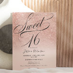 Rose gold glitter ombre chic script pink Sweet 16 Invitation<br><div class="desc">Rose gold glitter ombre sparkles girly elegant Sweet 16 birthday party ,  with a chic elegant script calligraphy brush . Add your photo</div>