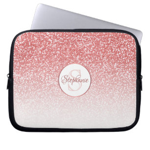 Rose Gold Glitter Ombre Foil Monogram Laptop Sleeve