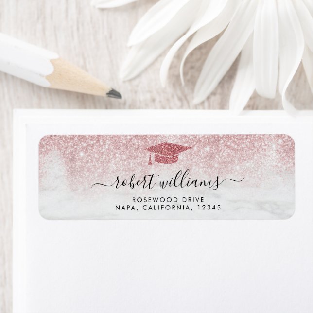 Rose Gold Glitter Ombre Graduation Return Address (Insitu)