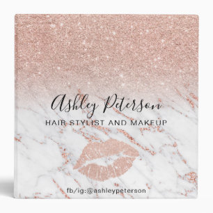 Rose gold glitter ombre hair makeup marble pattern binder