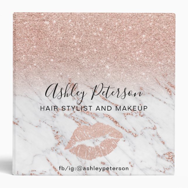 Rose gold glitter ombre hair makeup marble pattern binder (Front)
