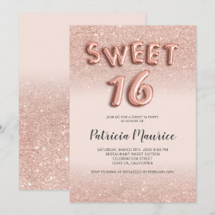 Rose gold glitter ombre letters pink chic sweet 16 invitation