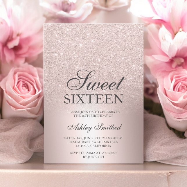 Rose gold glitter ombre metallic chic Sweet 16 Invitation (Rose gold glitter ombre metallic chic Sweet 16 Invitation)