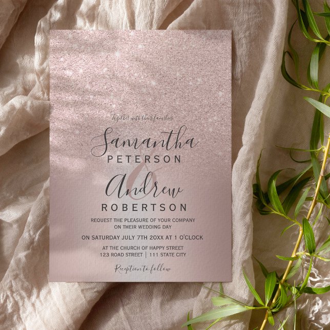 Rose gold glitter ombre metallic foil wedding invitation (Creator Uploaded)