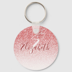 Rose Gold Glitter Ombre Modern Monogram Keychain