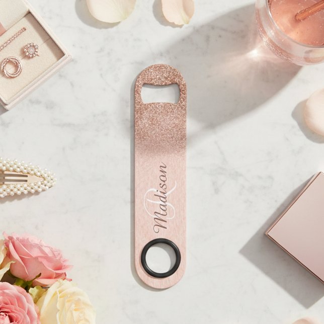 Rose Gold Glitter Ombre Monogram Stylish Bar Key (Creator Uploaded)