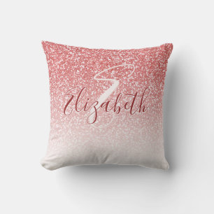 Rose Gold Glitter Ombre Monogram Throw Pillow