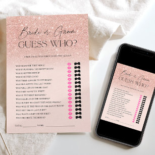 Rose gold glitter ombre pink guess Bridal game Invitation