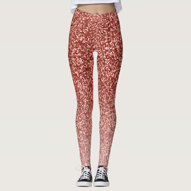 Rose Gold Glitter Ombre Pink Look Yoga Pants (Front)