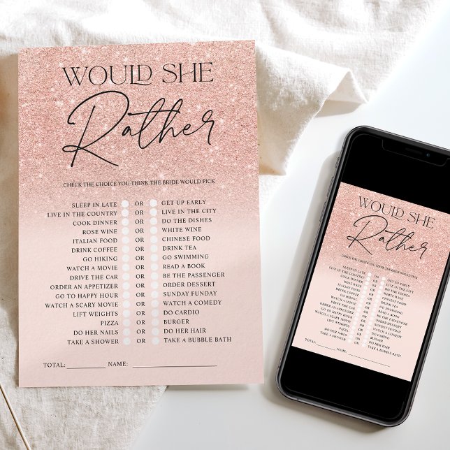 Rose gold glitter ombre pink rather Bridal game Invitation (Creator Uploaded)