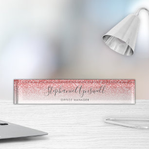 Rose Gold Glitter Ombre Script Trendy Nameplate