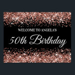 Rose Gold Glitter on Black 50th Birthday Welcome Poster<br><div class="desc">Create your own 50th birthday party celebration welcome sign 24x18 poster for your friend. I have some other milestone birthdays available, but can answer creator requests here in the system. The background features a faux sparkly rose gold glitter with a solid black colour. All the sparkle, glitter and shine are...</div>