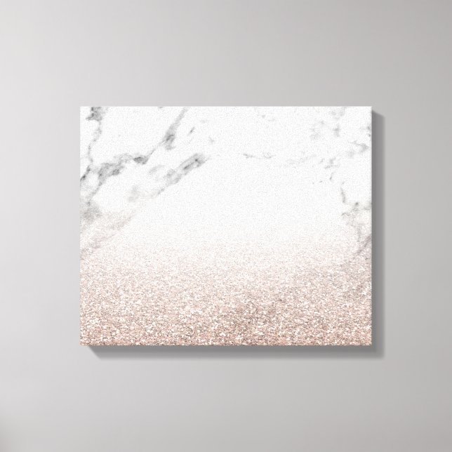 Rose gold glitter on marble canvas print (Front)