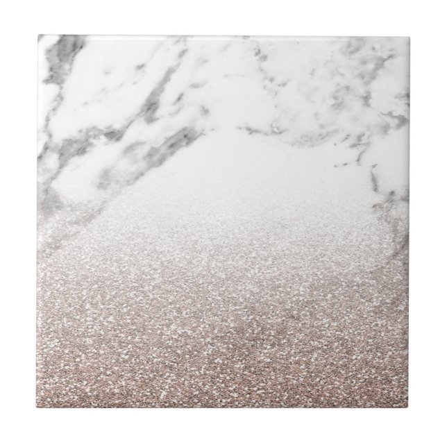 Rose gold glitter on marble tile (Front)
