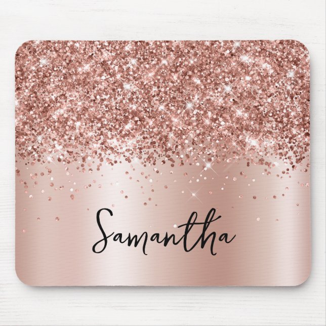 Rose Gold Glitter Pale Shimmer Name Mouse Pad (Front)