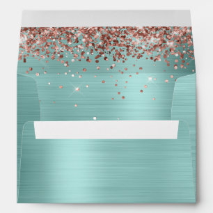 Rose Gold Glitter Pale Turquoise Ombre Foil Envelope