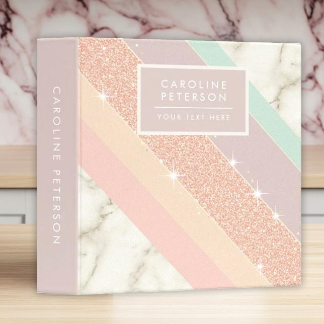 Rose Gold Glitter Pastel Marble Diagonal Stripes Binder (Creator Uploaded)