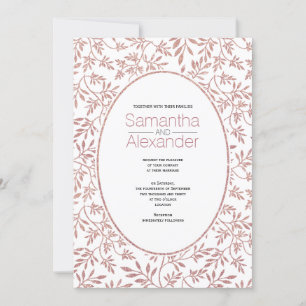 Rose gold glitter pattern of leaves trendy wedding invitation