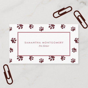 Rose Gold Glitter Paw Prints Pet Sitter Business Card