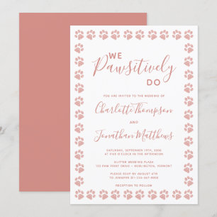 Rose Gold Glitter Paw Prints Wedding Invitation