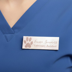 Rose Gold Glitter Paw Veterinary Business Name Tag