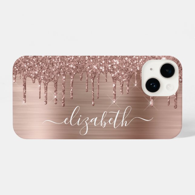 Rose Gold Glitter Personalized iPhone Case (Back Horizontal)