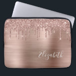 Rose Gold Glitter Personalized Laptop Sleeve<br><div class="desc">Elegant and girly laptop sleeve pad featuring rose gold faux glitter dripping down a rose gold faux metallic foil background. Personalize with your name in a stylish trendy white script.</div>