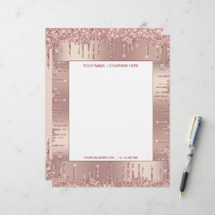Rose Gold Glitter Personalized Letterhead