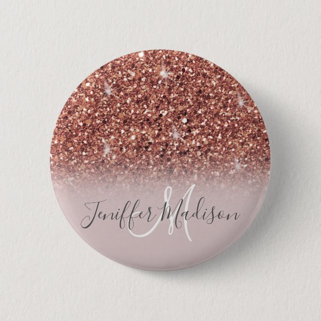 Rose gold glitter Personalized Name                2 Inch Round Button (Front)