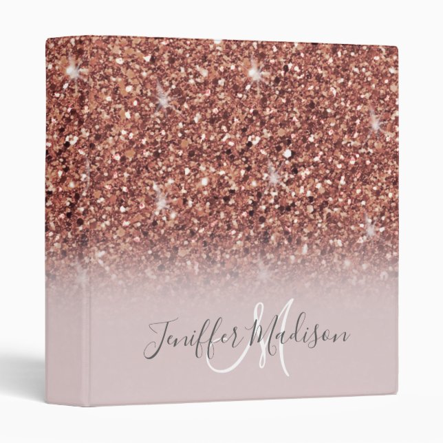 Rose gold glitter Personalized Name                Binder (Front/Spine)
